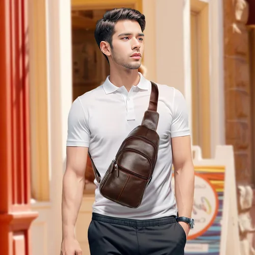 Vista 6 de molshine Sling - Mochila bandolera de cuero genuino para hombres y mujeres, mochila vintage para ciclismo