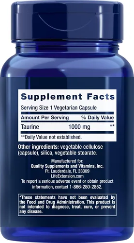 Vista 2 de Life Extension Taurina 1,000 mg, 90 cápsulas vegetarianas (paquete de 2)