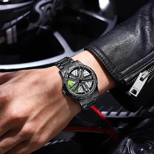 Vista 2 de Gosasa Men Racing Watches rotatable Car Rim Wheel hub Design Sports Watches Stainless Steel Retro Waterproof Watch