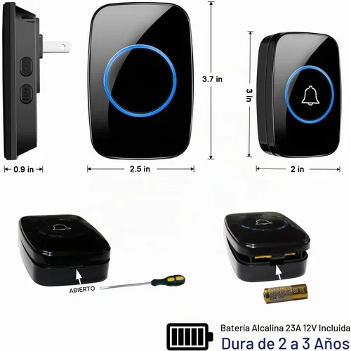 Vista 6 de FullHouse - Kit de timbre inalámbrico e impermeable para puerta, distingue las puertas delanteras y traseras, alcance de más de 1000 pies y 60