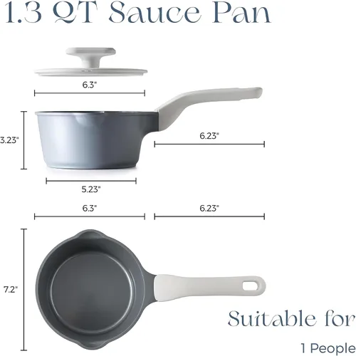 Vista 9 de PRICUSIS Cacerola antiadherente de cerámica con tapa, olla no tóxica de 1.3 cuartos de galón con boquillas de vertido, totalmente revestida, 100%