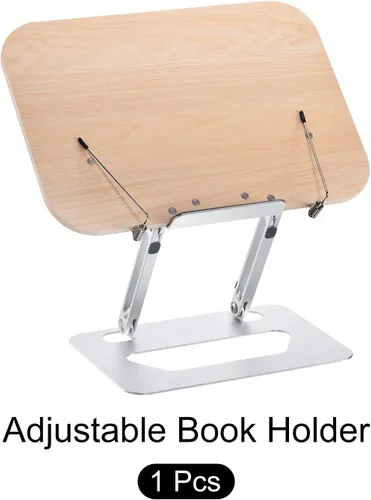 Vista 3 de METALLIXITY Soporte para libros para lectura, soporte ajustable para libros con base giratoria de 180°, altura y ángulo ajustables, plegable y Brown