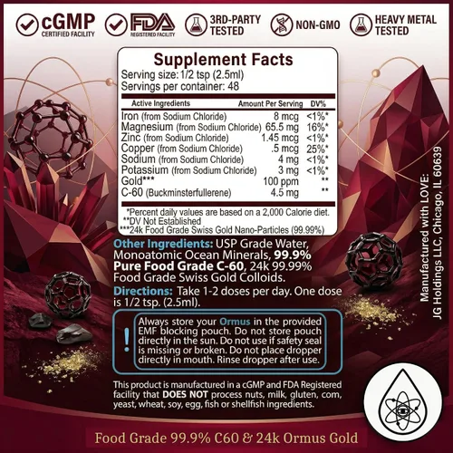 Vista 5 de Atomic ORMUS Fusions C60 Monoatomic Gold – Líquido de 4 onzas, 99.9% carbono C60 puro 60 + oro de 24 quilates ORMUS, libre de disolventes