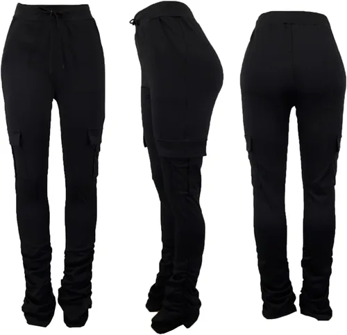Vista 3 de SHINFY Leggings apilados para mujer, pantalones de yoga casuales con parte inferior acampanada, pantalones de chándal fruncidos