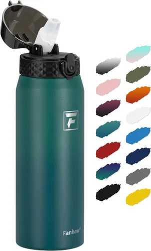 Vista 36 de Fanhaw Botella de agua de acero inoxidable aislada para niños de 20 onzas con tapa con popote, a prueba de fugas y antipolvo, botella de uso diario
