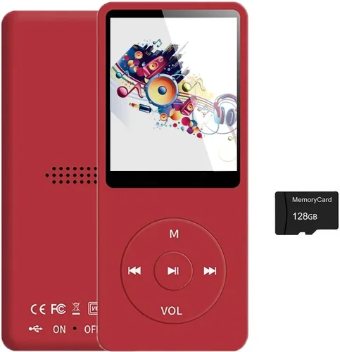 Vista 8 de Reproductor MP3 de 128 GB con Bluetooth 5.2, reproductor de música portátil rosa para niños con altavoz HD integrado, radio FM, grabadora de voz