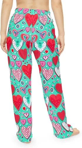 Vista 2 de Pantalones de pijama con corazones turquesa