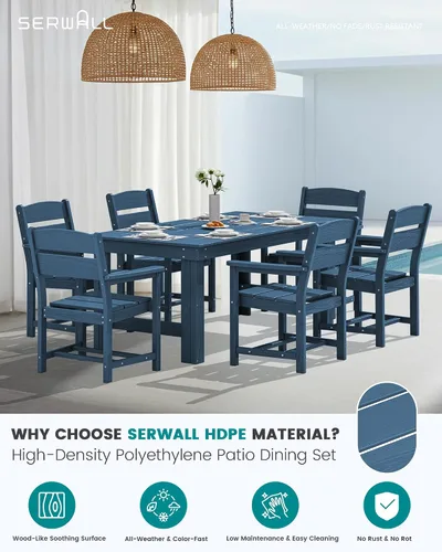 Vista 4 de SERWALL Juego de mesa y sillas de comedor para exteriores HDPE para 4 Azul marino