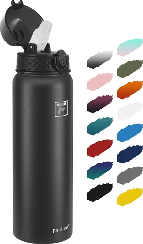 Vista 44 de Fanhaw Botella de agua de acero inoxidable aislada para niños de 20 onzas con tapa con popote, a prueba de fugas y antipolvo, botella de uso diario