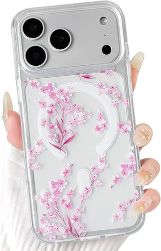 Vista 23 de NITITOP Funda magnética transparente compatible con iPhone 14 Plus/15 Plus, compatible con MagSafe lindas flores, hojas florales para mujeres