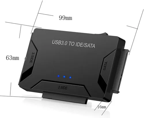 Vista 7 de Adaptador de disco duro USB 3.0 a IDE/SATA, convertidor externo para unidad óptica IDE SATA HDD SSD DVD, lector universal de disco duro con fuente