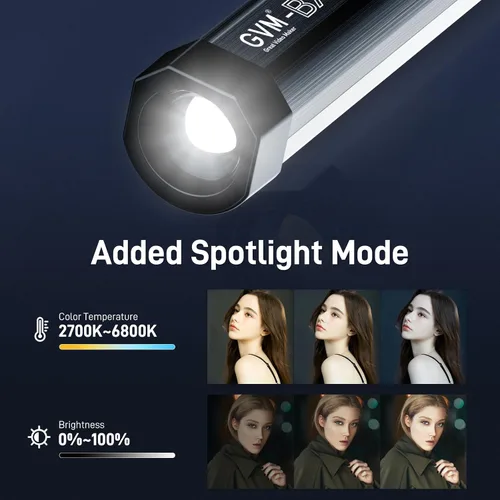 Vista 3 de GVM BX8C RGB LED Video Light Stick, 2000K-10000K CRI97+ Luz magnética de mano con 6 efectos de píxeles, control de malla Bluetooth aplicación
