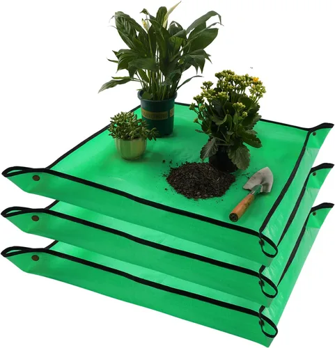 Vista 21 de Tapete de trasplante de 26.8"X26.8" para plantas de interior para controlar el desorden, tapete de bandeja de jardinería plegable e impermeable 1