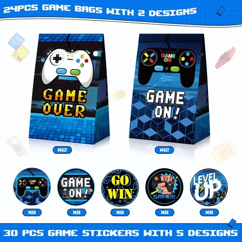 Vista 3 de Pajean 24 bolsas de regalo para videojuegos, suministros de fiesta de videojuegos, recuerdos de fiesta para jugadores, bolsas de golosinas con 30
