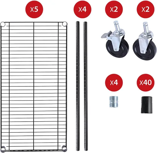 Vista 8 de Alera Kit de estantería de alambre de 5 estantes con ruedas y revestimientos para estantes, 36 pulgadas de ancho x 18 pulgadas de profundidad x 72