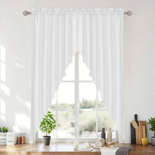 Vista 47 de RYB HOME - Cortinas de café de 24 pulgadas de largo, cortinas cortas de lino traslúcidas para ventana pequeña, cortina de media privacidad con Angora