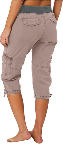 Vista 3 de Pantalones capri tipo cargo para mujer, ligeros, de secado rápido, atléticos, para verano, casuales, con bolsillos