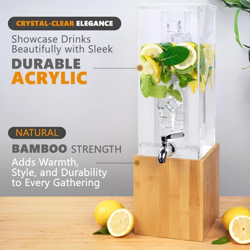 Vista 6 de Dispensador de bebidas de acrílico - Dispensador de bebidas de 1.25 galones con soporte y núcleo de hielo – Servidor de bebidas frías para fiestas