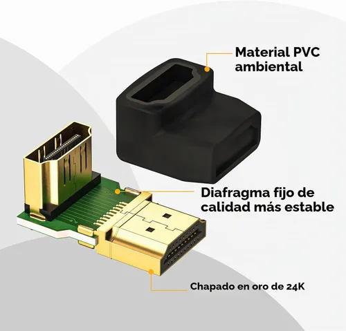 Vista 4 de VCE Adaptador HDMI de 90 y 270 Grados, 2 unidades, Adaptador Conector HDMI Macho a Hembra de Ángulo Recto L, Soporta 3D&4K