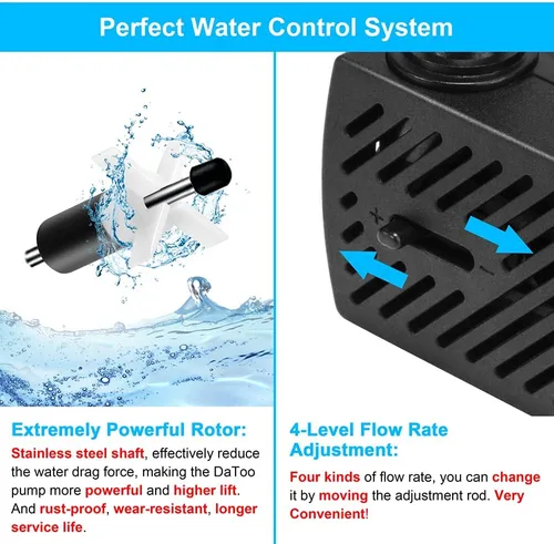 Vista 3 de DaToo 50 gal/hr 3W Bomba de agua sumergible pequeña Bomba de fuente mini ultra silenciosa para acuario, tanque de peces, estanque, estatua, cultivos
