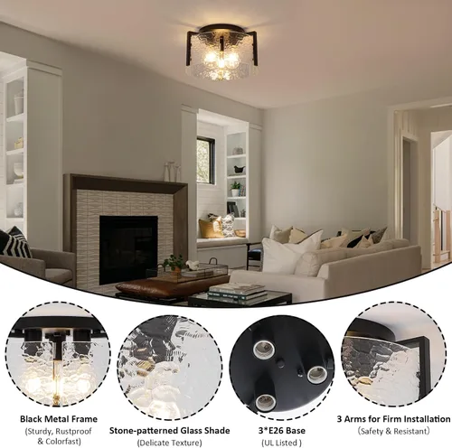 Vista 3 de Lámpara de techo negra de montaje empotrado, lámpara de entrada moderna de 3 luces, montaje de techo, accesorios de iluminación de cocina, lámparas