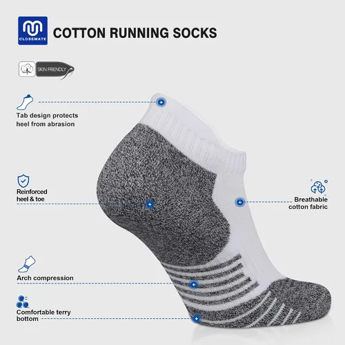 Vista 2 de Closemate Mens Sport Ankle Socks 6 Pairs Low Cut Cotton Cushioned Tab Non-Slip Breathable Athletic Running Socks