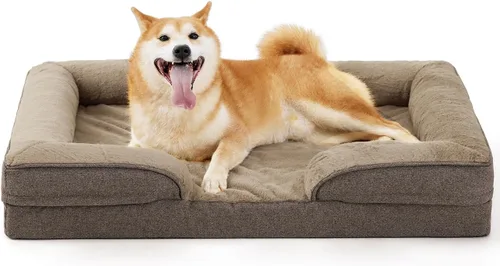 Vista 12 de Made4pet - Cama grande para perro, sofá ortopédico de espuma para perros, sofá cama para mascotas de 38 pulgadas con funda impermeable lavable, Gris
