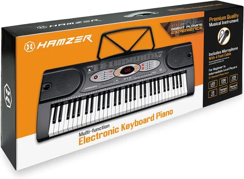 Vista 9 de Hamzer Teclado de piano digital de 61 teclas para principiantes, kit de teclado de piano electrónico con soporte, taburete, auriculares, micrófono
