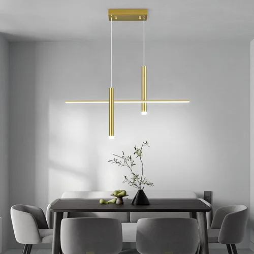 Vista 9 de Moderna lámpara colgante lineal LED con focos duales, regulable, 6000 K, luces colgantes de isla de cocina, candelabros negros chapados en isla
