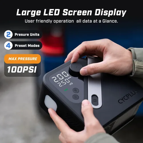 Vista 4 de CYCPLUS AL7 Inflador de neumáticos, compresor de aire portátil para camiones y camionetas, inflador de neumáticos de alta potencia 4 veces más