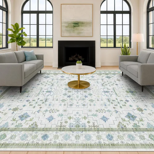 Vista 180 de Hazo Haus – Alfombra pequeña para entrada, cocina o baño, antideslizante con base de goma, resistente a las manchas y a la decoloración, diseño
