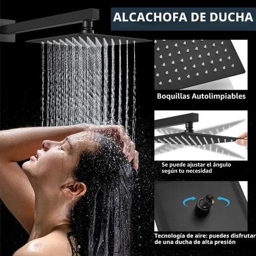 Vista 3 de Aolemi Juego de grifo de ducha con cabezal de mano negro mate de 8 pulgadas