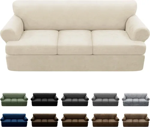 Vista 49 de Fundas para Sillón de 2 Piezas con Cojín en T, Fundas de Aspecto de Cuero para Sofá, Fundas para Sillas, Protector de Muebles Elástico, Funda
