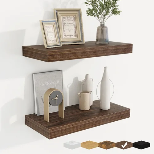 Vista 17 de fuqing Estantes flotantes para pared, estante flotante de madera montado en la pared con soportes invisibles para sala de estar, baño, dormitorio