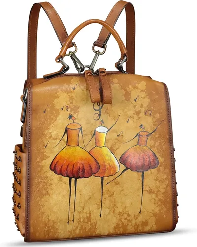 Vista 7 de Bolso cruzado de cuero genuino para mujer, bolso cruzado pintado a mano, bolso cruzado con asa superior, mochila convertible hecha a mano