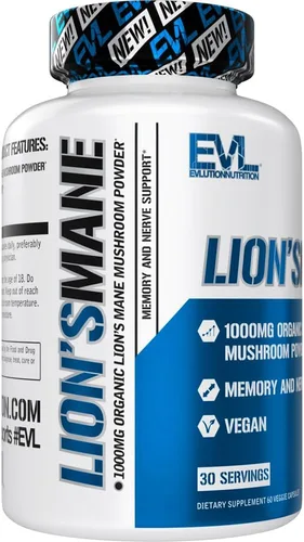Vista 4 de EVL Organic Lions Mane - Cápsulas de suplemento de hongos - Vegano - 30