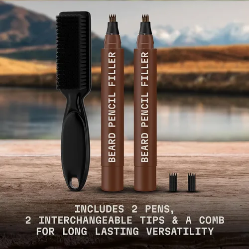 Vista 6 de Striking Viking Lápiz de barba – marrón oscuro, paquete de 2 – Tinte temporal para barba – Impermeable a prueba de sudor de larga duración