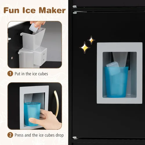 Vista 2 de Costzon Juego de cocina para niños, juego de juguetes de cocina de madera con sonido real, pizarra grande, teléfono, microondas, máquina de hielo