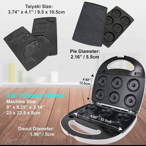 Vista 5 de Mini Preparador de Donas, Mini Preparador de Tartas y Quiches, Preparador de Taiyaki – NUEVO Preparador de Postres Desmontable de Tres Rebanadas 3