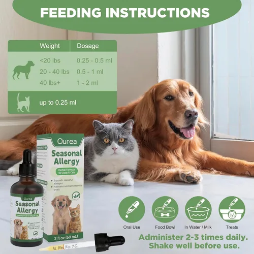 Vista 7 de Alivio de la alergia estacional para gatos y perros, para picazón, rascarse y lamer, fórmula herbaria natural, alivio de alergias para perros gatos