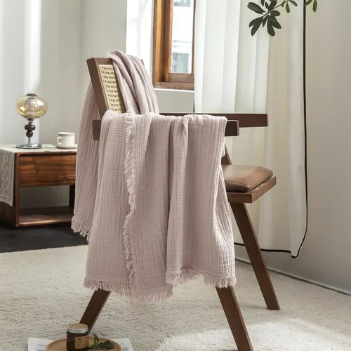 Vista 12 de FOSSA Manta de Muselina con Flecos - Gasa de Algodón 100% de 4 Capas Súper Suave y Transpirable - Manta Decorativa Ligera y Refrescante para Cama