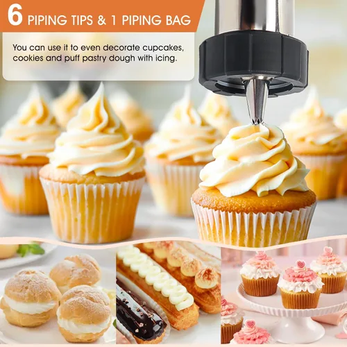 Vista 4 de Máquina para hacer churros, kit de pistola Churro de acero inoxidable de 21 piezas, pistola para hacer churros, juego de prensa de galletas, churro