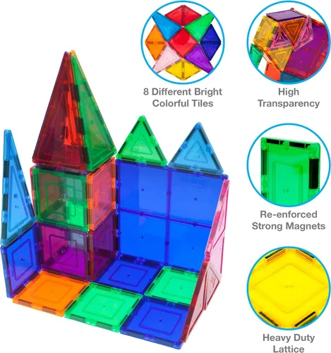 Vista 8 de PicassoTiles Paquete de 60 azulejos magnéticos + estuche de transporte: juego educativo STEAM para niños, incluye organizador de almacenamiento