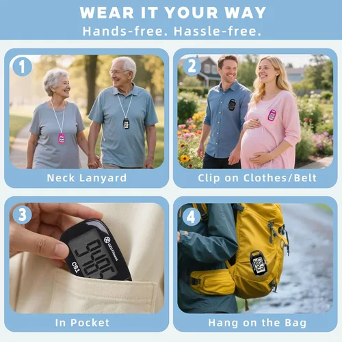Vista 8 de Clip-on 3D Pedometer for Walking Steps Counter with Lanyard, Simple Exercise Tracker for Women and Seniors with Large Accurate Digital Display