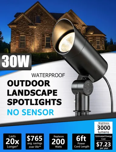 Vista 2 de SUNVIE - Paquete de 2 focos LED para exteriores de 30 W, foco ultrabrillante de 120 V, 3000 lm, con poste de bandera de metal, luz de inundación