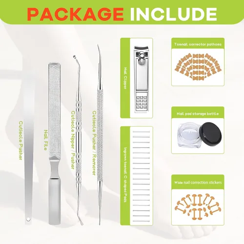 Vista 6 de Kit corrector de uñas encarnadas, herramientas de uñas, tiras de corrección transpirables con herramientas de levantamiento de uñas, cortaúñas
