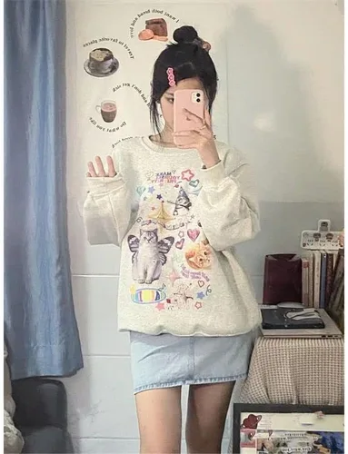 Vista 3 de Sudadera de gato para mujer, sudadera de gran tamaño para mujer, sudadera Y2K, ropa Y2K