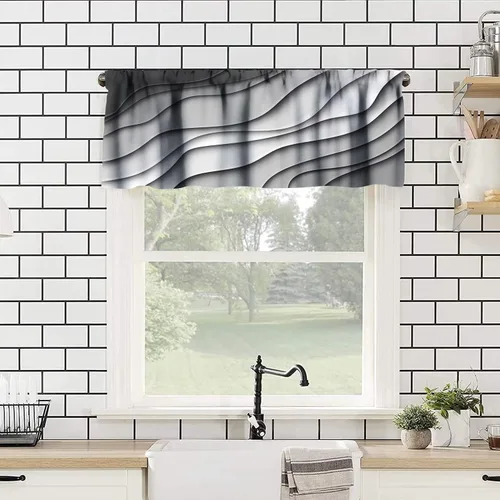 Vista 4 de Cenefa de cortina geométrica para ventanas, cenefa moderna con bolsillo para barra, 1 panel, cortinas cortas abstractas para playa, cortinas cortas