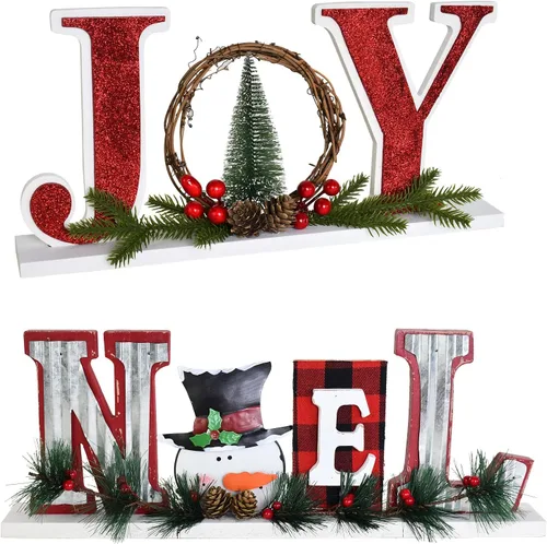 Vista 12 de HOHOHO SNOW - Decoración de mesa de Navidad de madera, muñeco de nieve de Papá Noel, letrero de letras HOHOHO, decoración de mesa de Navidad, centro