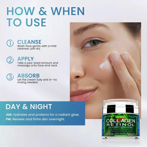 Vista 8 de AIWEI Crema hidratante facial de colágeno – Hidratante, hidratante y recuperación – Crema facial de día y noche con retinol y ácido hialurónico